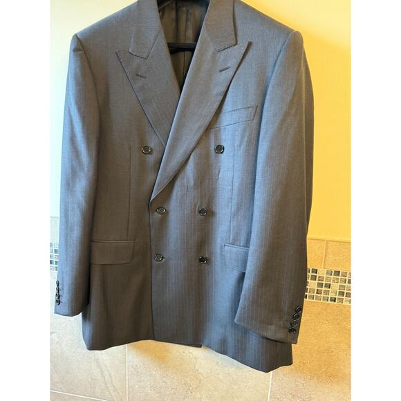 Canali Wool Charcoal Gray Blue Pin Stripe Jacket SZ 52 R Italy